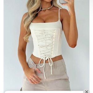 Women's Cream Lace-Up Top